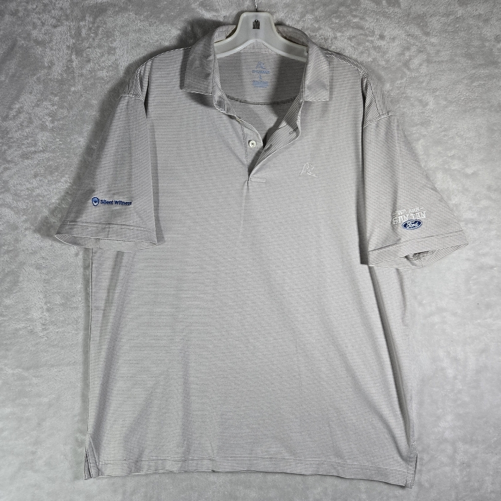 Rhoback Polo Shirt Mens Size L Large Striped Gray Performance Ford Patch